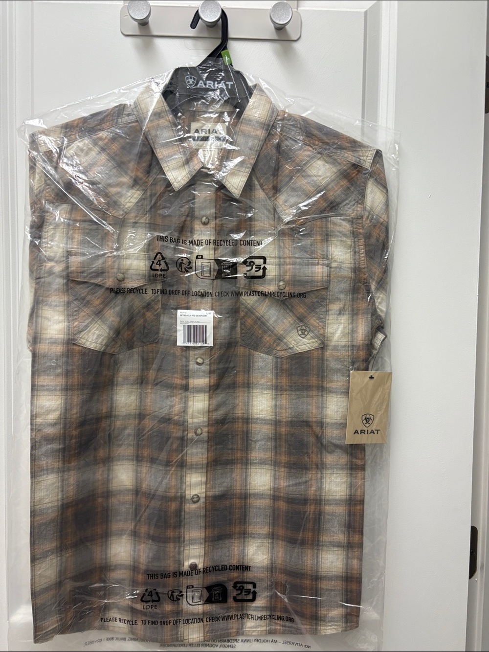 Ariat Men's Plaid Button-Down Shirt in Brown and Cream